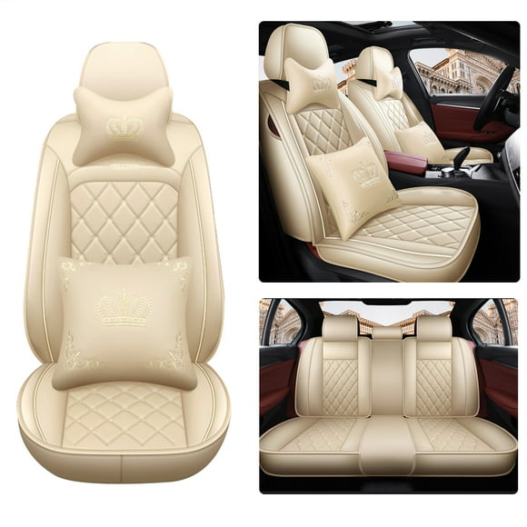 Leadwolf Housses de Siège Auto en Cuir pour FIAT pour Croma 1985-1996 5 Sièges Résistantes à l'Eau Coussin Protecteur avant Arrière avec Appuie-Tête Beige