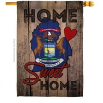 28 x 40 in. State Michigan Home Sweet American State Vertical House Flag with Double-Sided Decorative Banner Garden Yard Gift