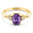 thumbnail image 2 of Gem Stone King 18K Yellow Gold Plated Silver Purple Amethyst and White Moissanite 3-Stone Rings for Women (1.23 Cttw, Gemstone February Birthstone, Oval 8X6MM, Available in Size 5, 6, 7, 8, 9), 2 of 4