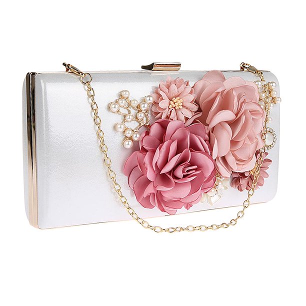 1 pieza de flores hechas a mano para fiesta de noche, boda, bolsos de mano, mujeres, niñas Blanco Sunnimix Bolsos de la flor del satén de las mujeres
