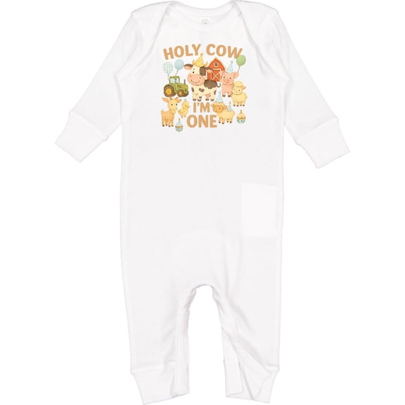 Inktastic Holy Cow I'm One Boy Farm Animal Birthday Baby Romper Coveralls