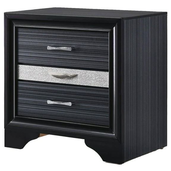 Benzara 2 Drawer Wood Nightstand With Felt Lined Jewelry Tray - Black