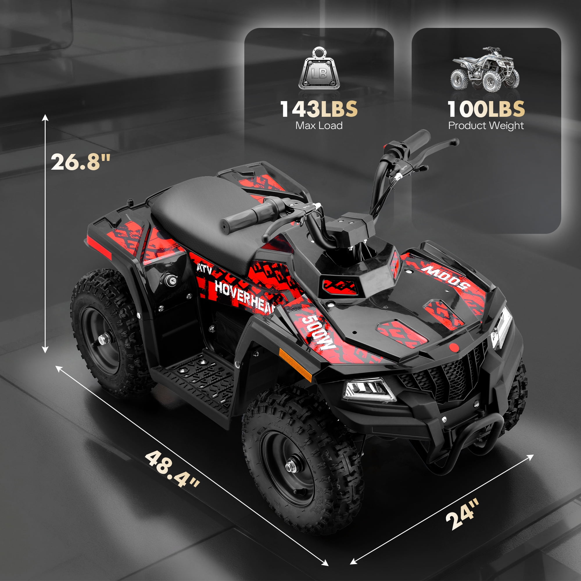HOVER HEART Electric ATV, 36V 500W Powerful Motor, 8-10 Mile Range, Dual Suspensions