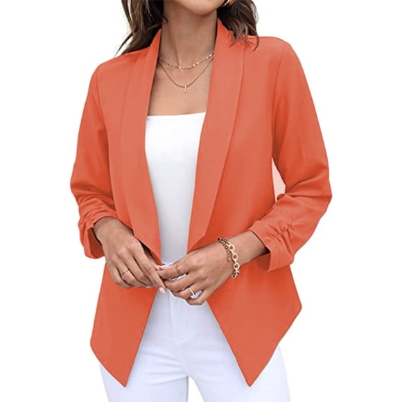 IMENGL Casual three quarter sleeve solid color suit jacket, Orange M, Size M-3XL