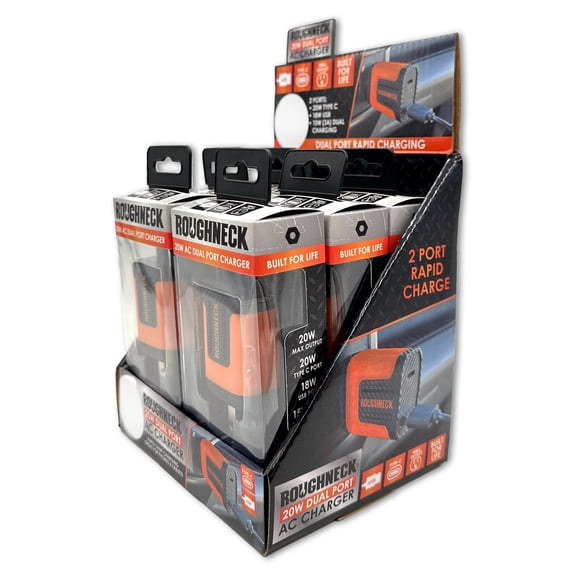 Roughneck 20W Dual Port AC Wall Charger with USB & USB-C Fast Charging