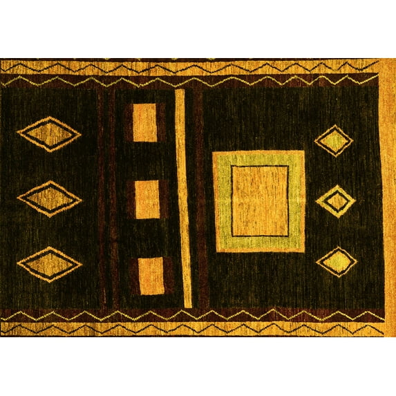 Ahgly Company Machine Washable Indoor Rectangle Oriental Yellow Modern Area Rugs, 2' x 3'