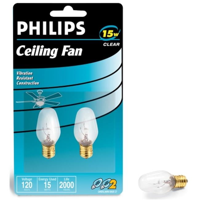 Philips Lighting 2 Pack 15 Watt 120 Volt C7 Ceiling Fan Light Bulbs