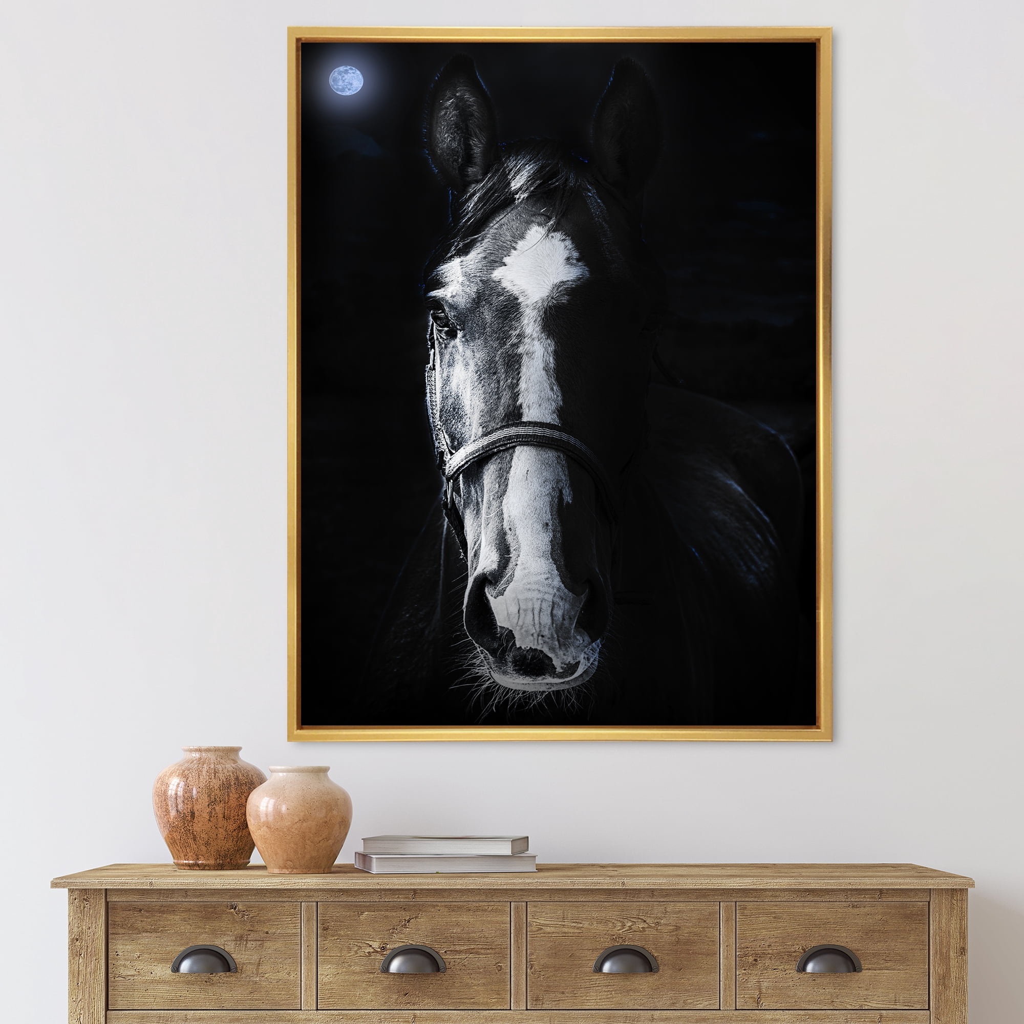 Designart 'Portrait of Horse Staring Sinister' Farmhouse Framed Canvas Wall Art Print