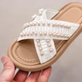 thumbnail image 6 of Girls Beige Crisscross Strap Pearl Embellished Slide Sandals Soft Cushioned Non-Slip Kids Summer Dress Shoes,Size 2 M, 6 of 6