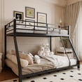 thumbnail image 4 of Metal Bunk Bed Twin Over Full Size, Heavy Duty Bunk Beds with Safety Ladder & Guardrail for Adults Teens, Space-Saving Low Bunkbed Frame for Dorm, Bedroom, Apartment (Black, Twin & Full-01), 4 of 6