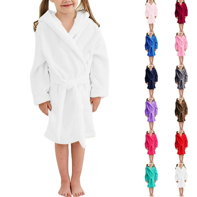 zaveiop Girls Fleece Hooded Robes, Warm Printed Bath Robe for Kids Soft Fuzzy Bathrobe for Gifts (Navy, 2-3 Years)