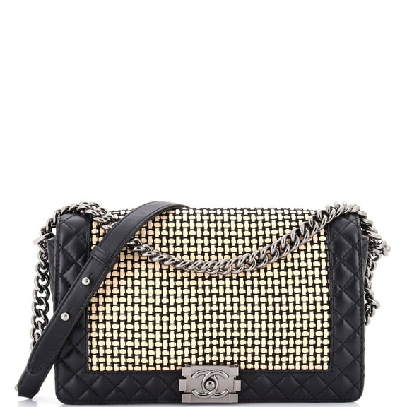 Pre-Owned CHANEL Reverso Boy Flap Bag Woven Calfskin Old Medium By Rebag