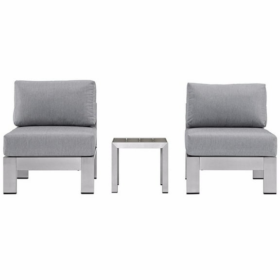 Modway Shore 3 Piece Outdoor Patio Aluminum Sectional Sofa Set in Silver Gray