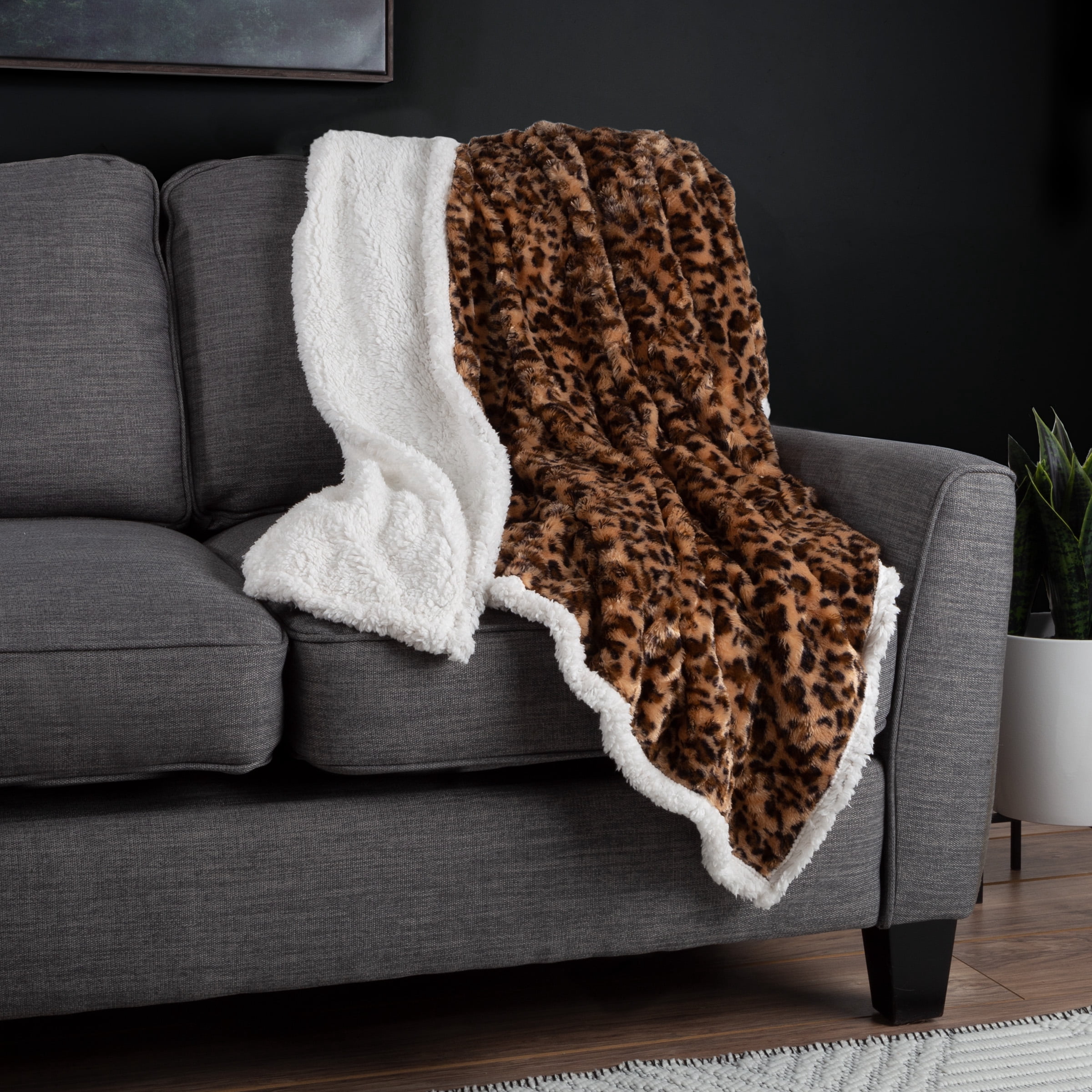 Lavish Home 50x60-Inch Machine-Washable Fleece Adult Blanket (Leopard)