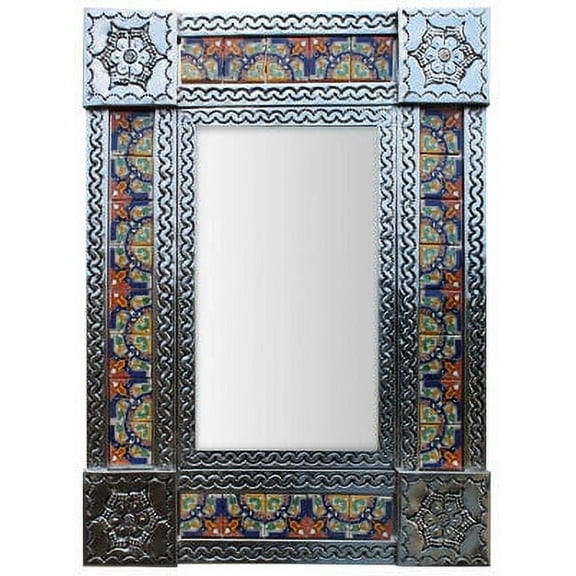 Small Silver Medallion Tile Mexican Mirror
