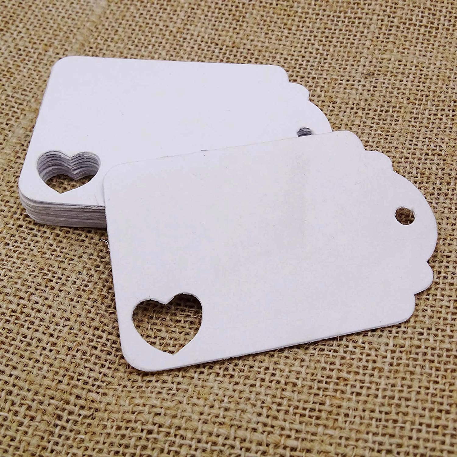 500 PCS Gift Tags/ Hang Tags with Free Strings, Scalloped Tag Style Color Rectangular With Heart Punched