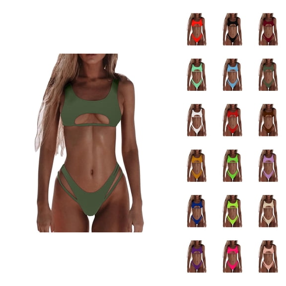 Bikini Sets for Women 2 Piece Scoop Neck Cut out Push Up Bikini Top Strappy Bottom Bathing Suit Swimsuits Swimwear