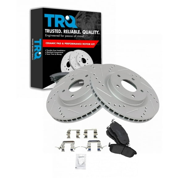 TRQ Front Performance Brake Pad & Rotor Kit Brake Pads Brake Rotors Set Ceramic Premium G-Coated Fits Select 2007-2012 Nissan Sentra