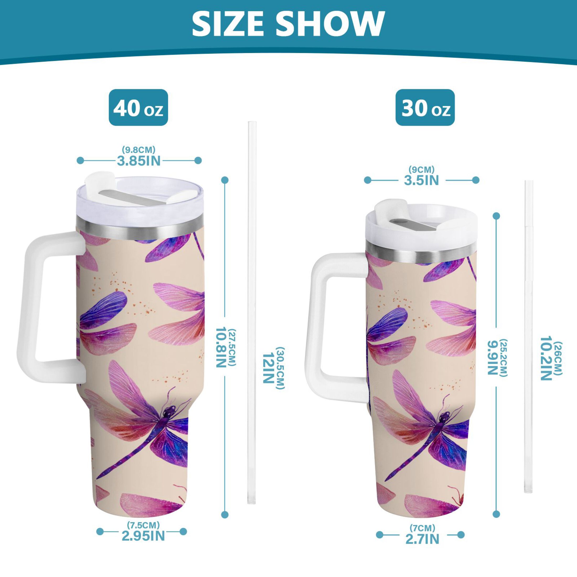 40 oz Stainless Steel Tumbler Vacuum Insulated Leak Proof Stainless Steel Coffee Cup Water Bottles Beautiful Purple Dragonfly