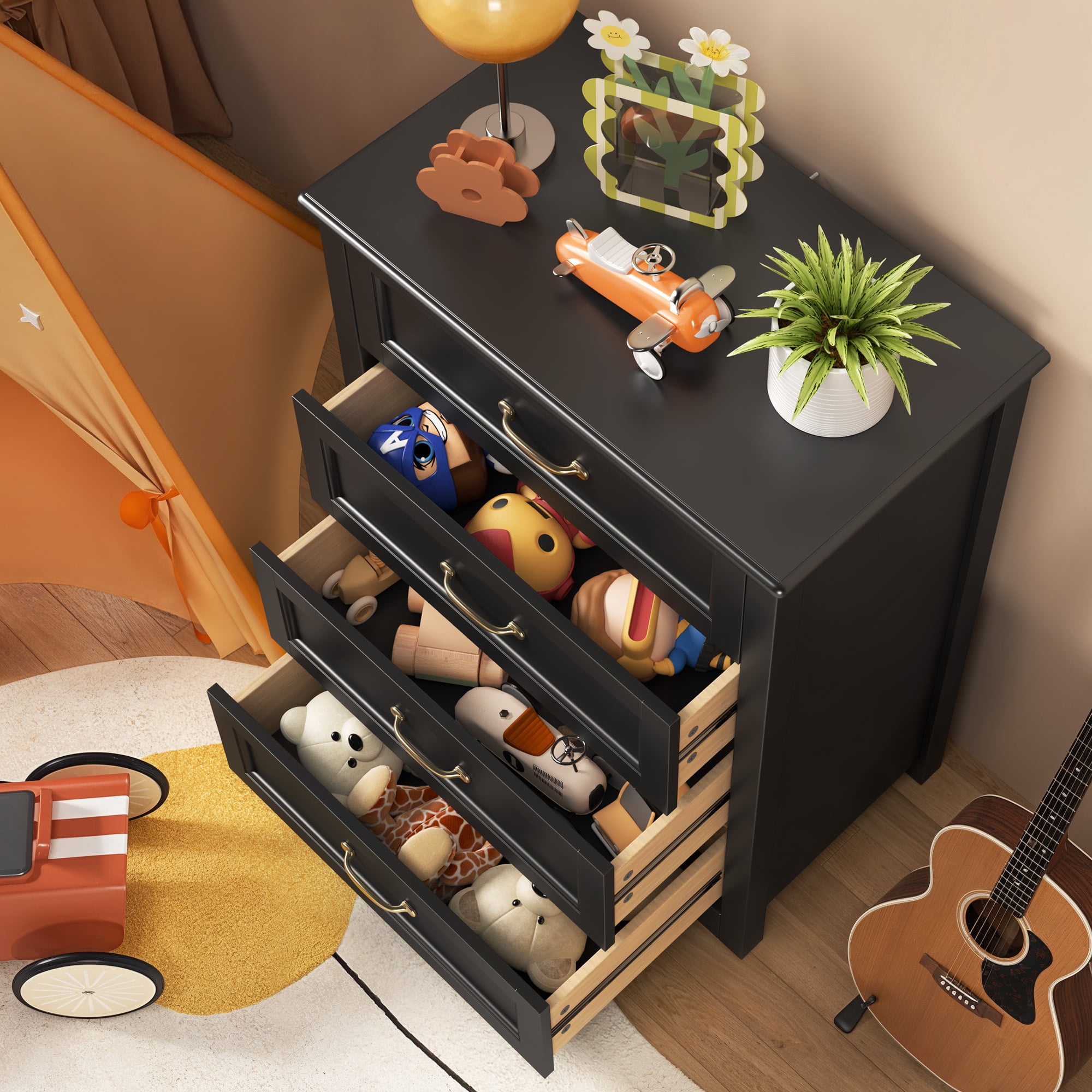 Noelse Dresser for Bedroom with 4 Drawers Wooden Chest of Drawers for Closet Dresser Storage Unit Organizer for Hallway Living Room and Office, Black