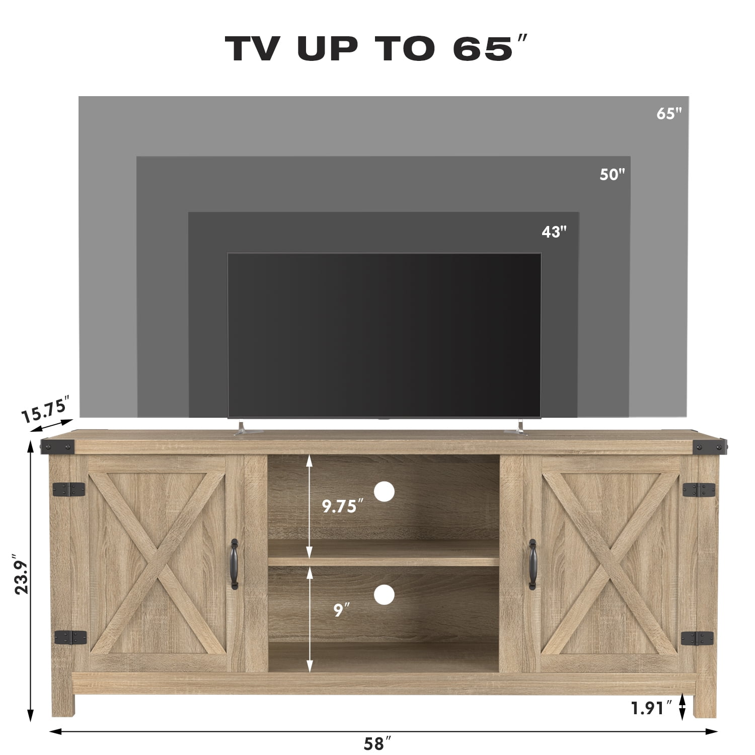 Furmax Barn Door TV Stand Media Console Center Industrial Style for TVs up to 65", Rustic Wood