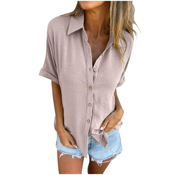 Ltctricy Women's Button down Shirts Spring Summer Half Sleeve Business Casual Work Tops Loose Collared Blouses