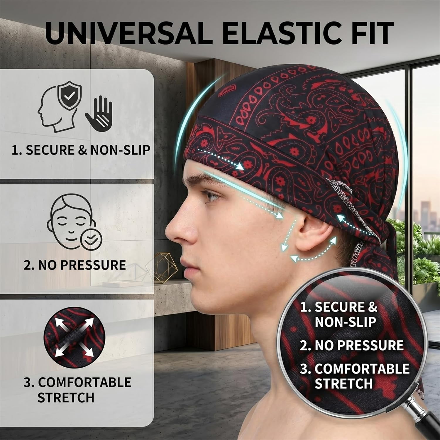 Paisley Cooling Headscarf Cap Set,Breathable Sweat Wicking Bandana
