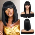thumbnail image 1 of Pelucas Kalyss Bob para mujer, cortas, rectas, negras, con flequillo, aspecto natural, sintéticas, resistentes al calor, de 13 pulgadas., 1 of 1