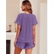 thumbnail image 4 of Conjunto de pijama Ekouaer para mujer con mangas con volantes y pantalones cortos, color morado, 4 of 5