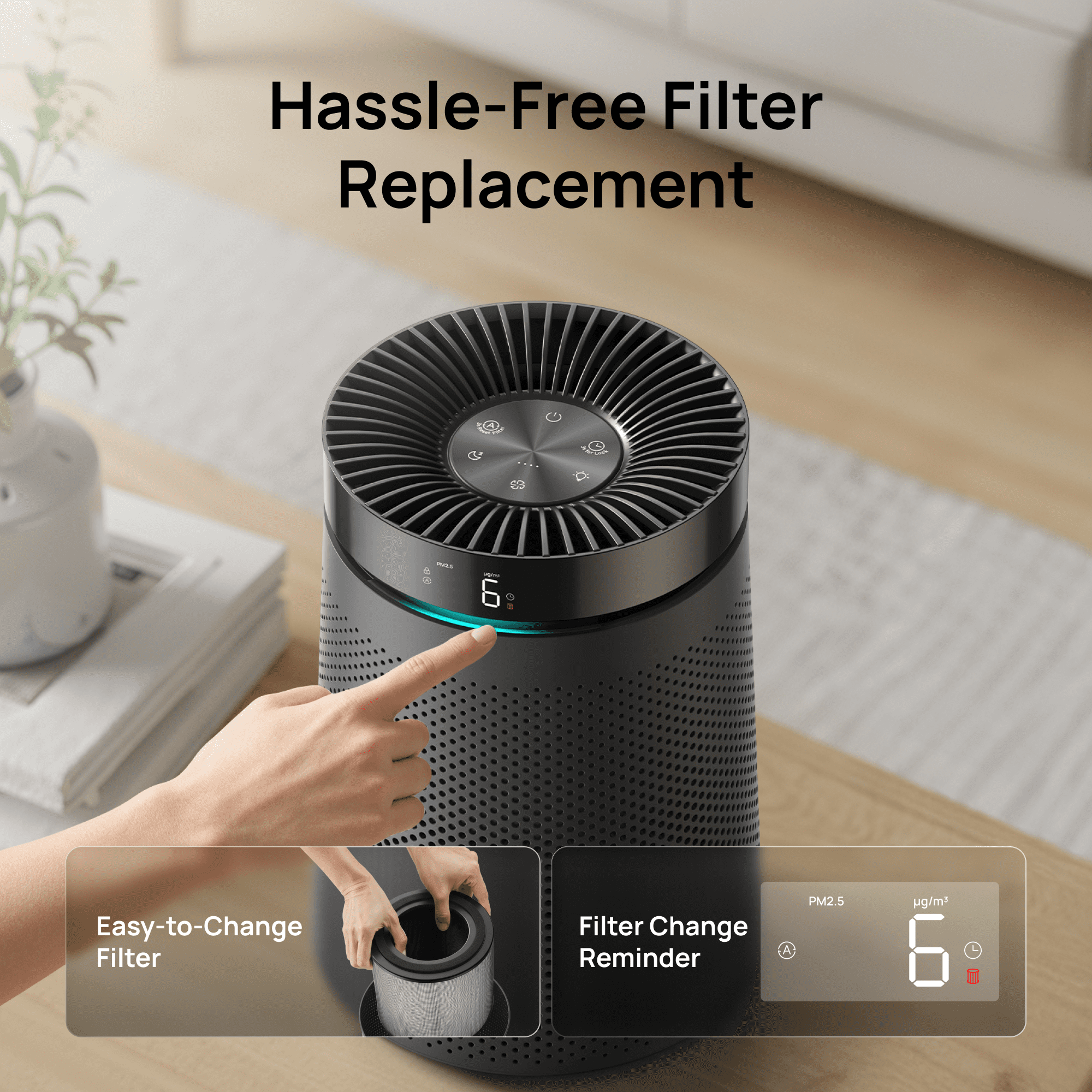 DREO HEPA Air Purifier for Rooms up to 1500 Sq.Ft, Allergy and Asthma Relief with PM2.5 Display, Ultra-Quiet Sleep Mode