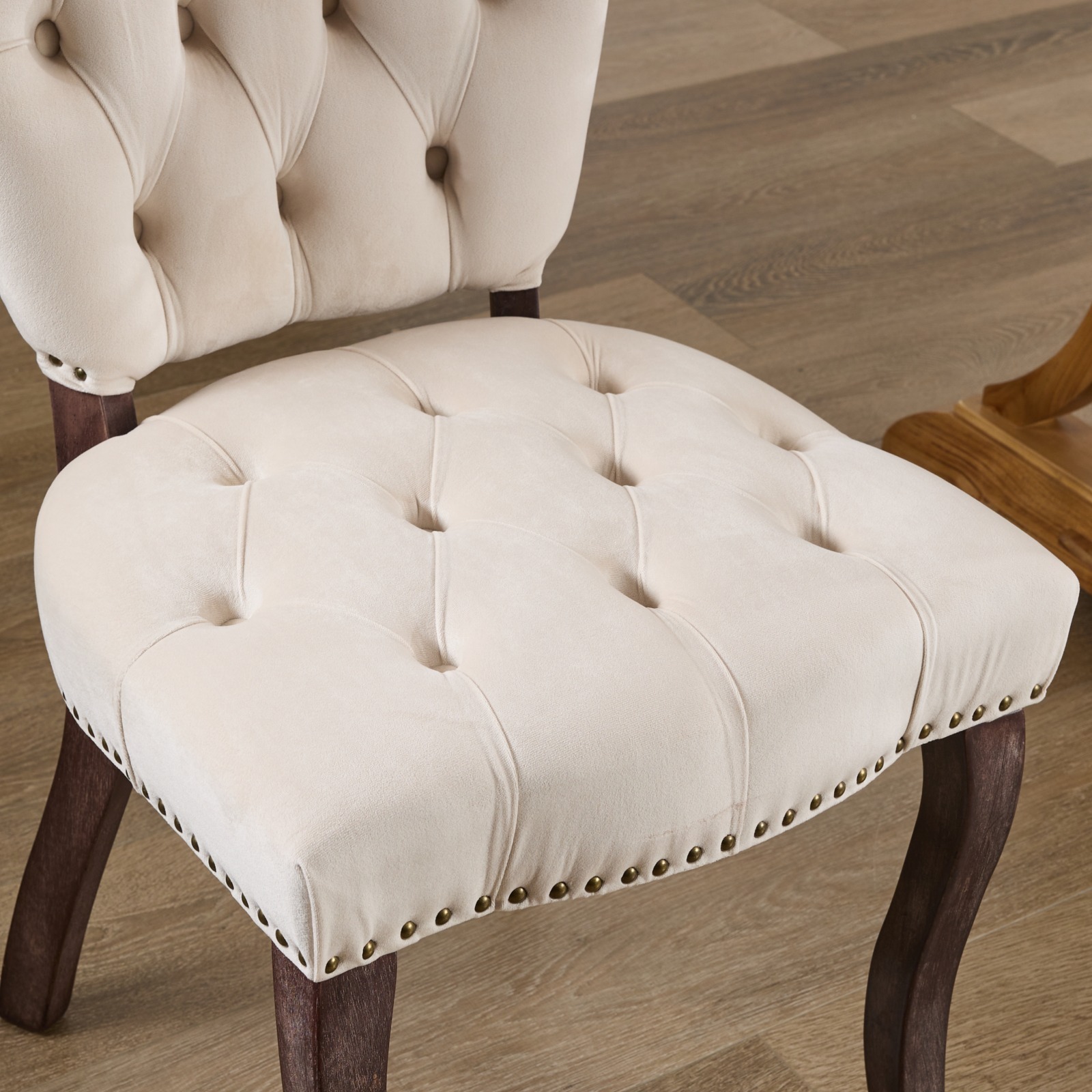 DEALTOPS French Vintage Tufted Upholstered Fabric Dining Chair,Set of 2,Beige