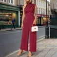 thumbnail image 2 of Women's Wide Leg Jumpsuit Mock Neck Cap Sleeve Elegant Dressy Casual Outfit, 2 of 6
