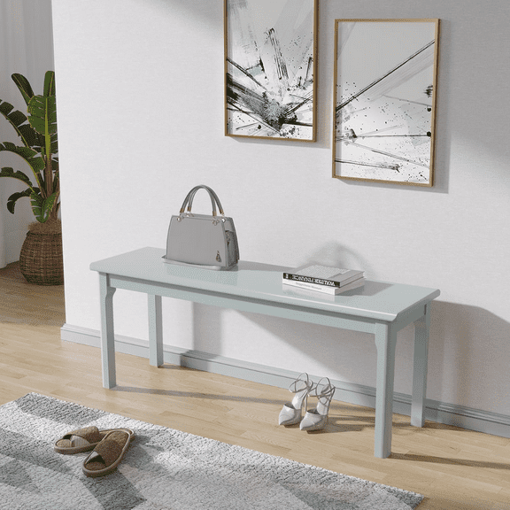 WILK Natural Wood Dining Bench, Entryway Bench, Bedroom Bench, Blue