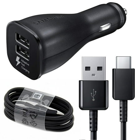 For Samsung Galaxy S9 Original Adaptive Fast Charging Dual-Port Car Charger with USB Type C Charger Cable 4 Feet