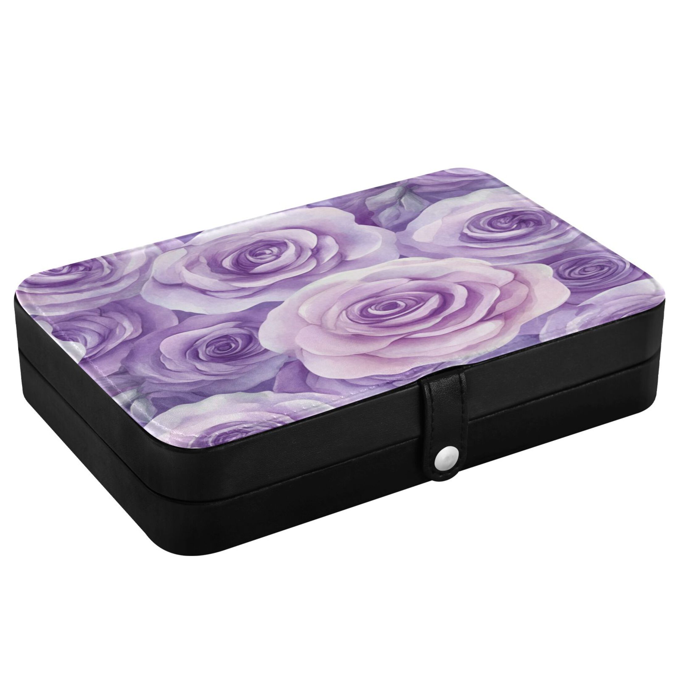 Leather Jewelry Box Rectangular 8.27x5.5x1.78In Travel Jewelry Storage Earrings Necklace Bracelet Watch Brooch Storage Purple Roses