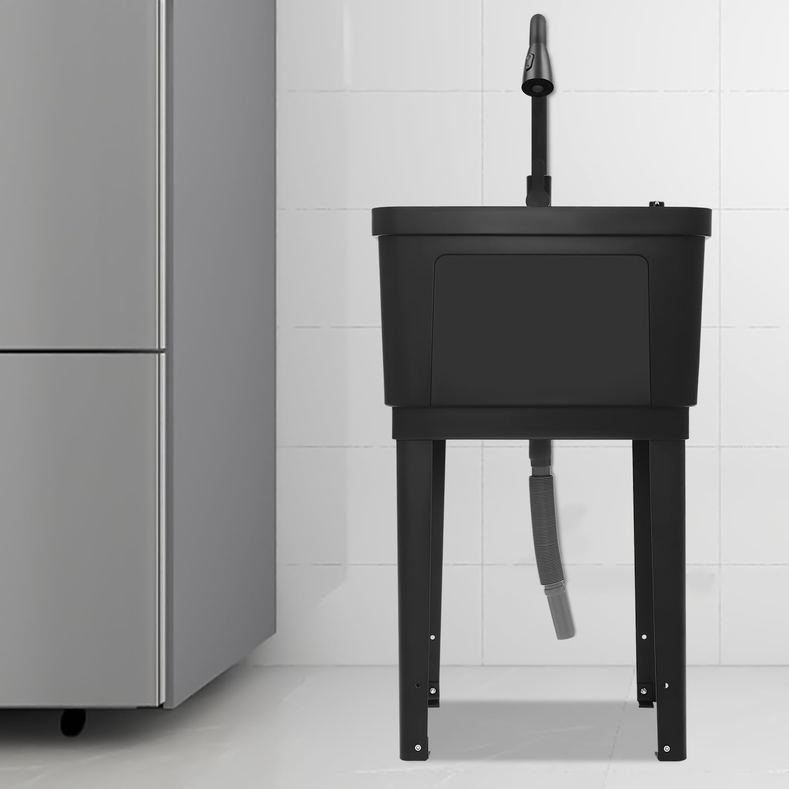 Freestanding Laundry Sink 15.85 Gal Capacity 19.3x16x11.8 Inch PP Utility Sink with Pull-Down Faucet