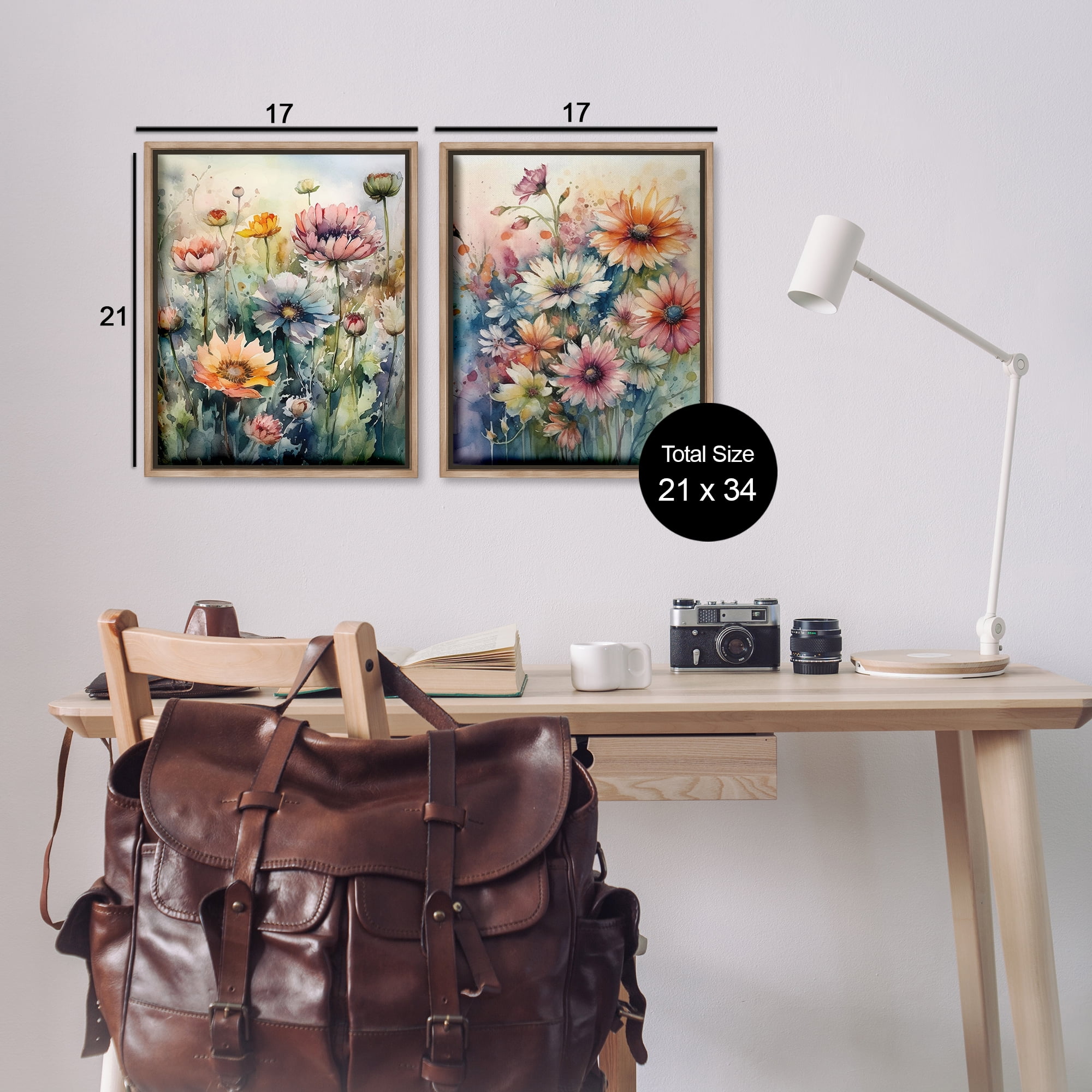 Stupell Industries Watercolor Daisy Field Flowers Plants & Flowers Painting Brown Floater Framed Canvas Art Print Wall Art, 17 x 21, Set of 2