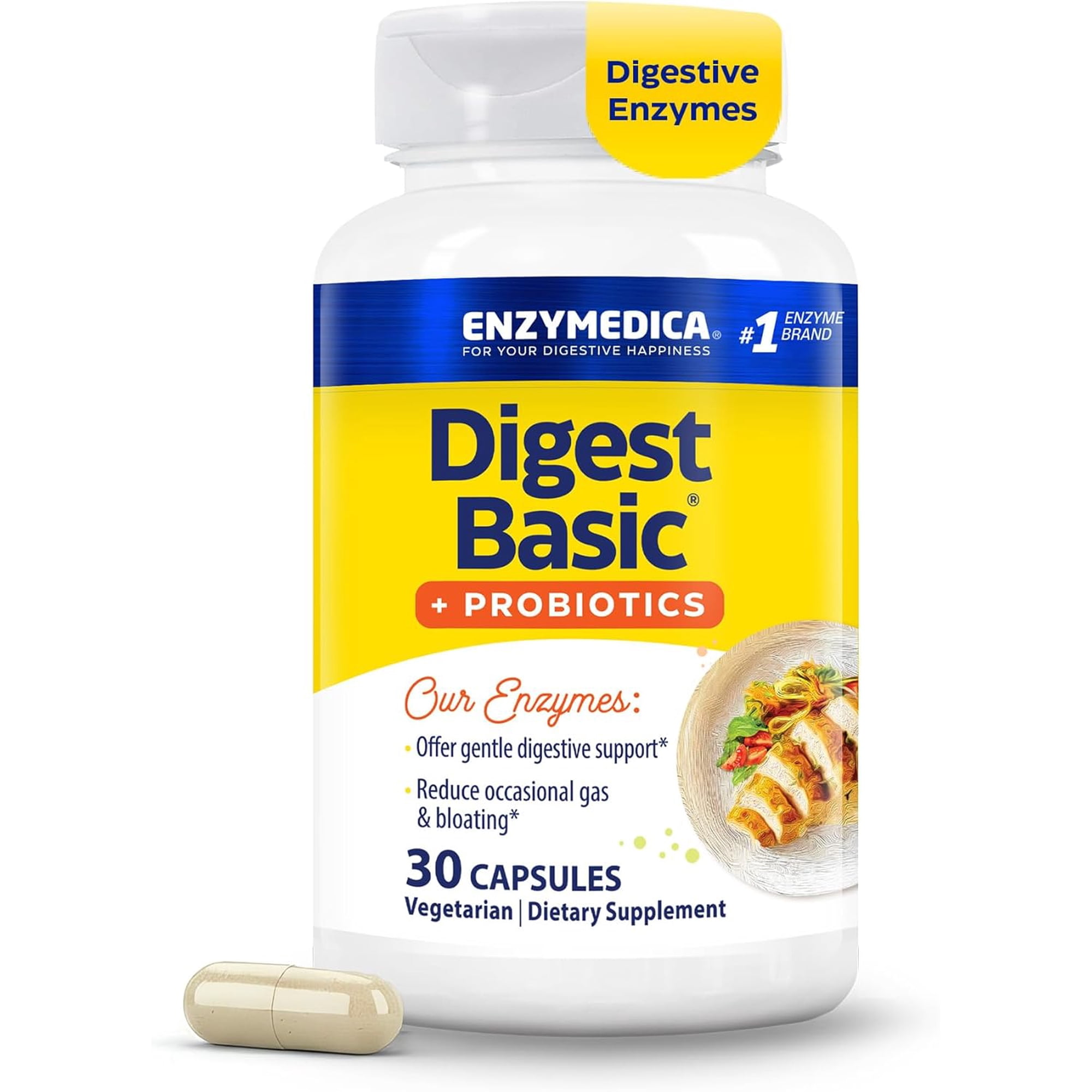 Enzymedica, Digest Basic + Probiotics, Gentle Digestive Enzymes with 400 Million CFU Active Cultures per Capsule, 90 Count
