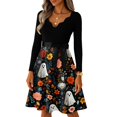 thumbnail image 5 of Women's Halloween Dress Spider Hepburn Long Sleeve Casual Dresses Bone 1950s V-Neck Fall Tea Length Dress with Belt M, 5 of 7