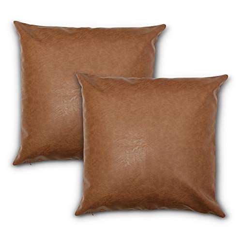 Faux Leather Throw Pillow Cover Set of 2 20x20 Inches Sofa, Couch