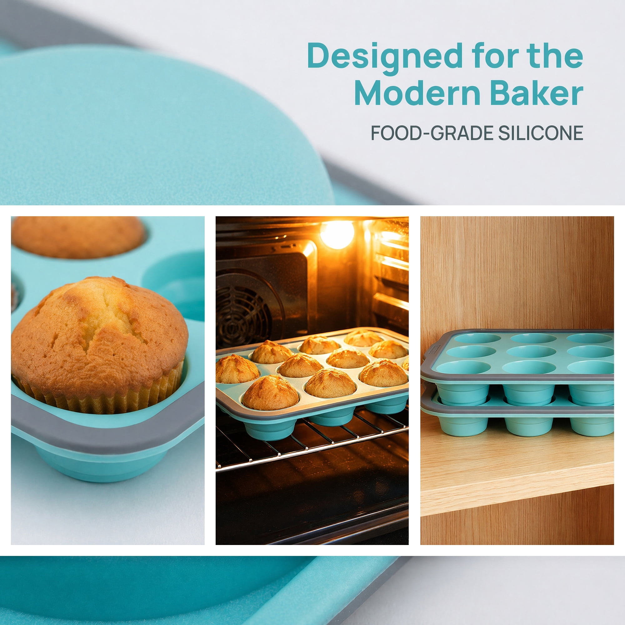 Unique Bargains 12-Cup Nonstick Silicone Muffin-Pan with Steel Rim Blue 12.2"x8.7"x1.4"