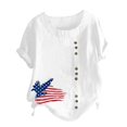 thumbnail image 4 of Mujeres Día de la Independencia Manga corta Casual Cuello redondo Impreso Botón suelto Túnica Camisa Blusa Tops Pompotops hkajfhjk467063, 4 of 5