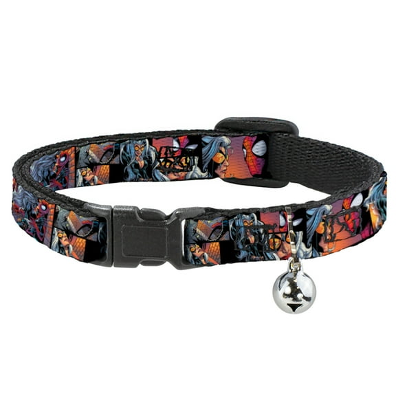 Marvel Comics Breakaway Cat Collar With Bell, Plastic Clip, Easy Adjustable, Spider Man Black Cat Scene Blocks, 8.5 to 12 Inches 0.5 Inch Wide