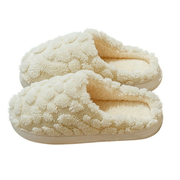 Xfvqtps Fuzzy Slippers for Women Close Toe Memory Foam Thick Soft Sole Non Slip Warm Furry Indoor House Slipper for Fall Winter Beige