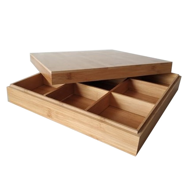 CIMAXIC Natural Bamboo Wood Storage Box Square Candy Essential Oil Bottle Storage Organizer Tea Bag Storage Container with Nine Compartments for Storing Tea Bag Candy,11.81"X11.81"X2.36"