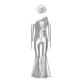 thumbnail image 3 of inlzdz Kids Girls 70s Hippie Dance Outfits One Shoulder Metallic Sequin Tassel Bell Bottom Jumpsuit and Hat Silver 14, 3 of 6