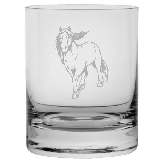 Percheron Body - Alternate Horse Themed Etched 10.25oz Crystal Rocks Whisky Glass