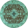 thumbnail image 1 of Ahgly Company Machine Washable Indoor Round Medallion Turquoise Blue Traditional Area Rugs, 3' Round, 1 of 4