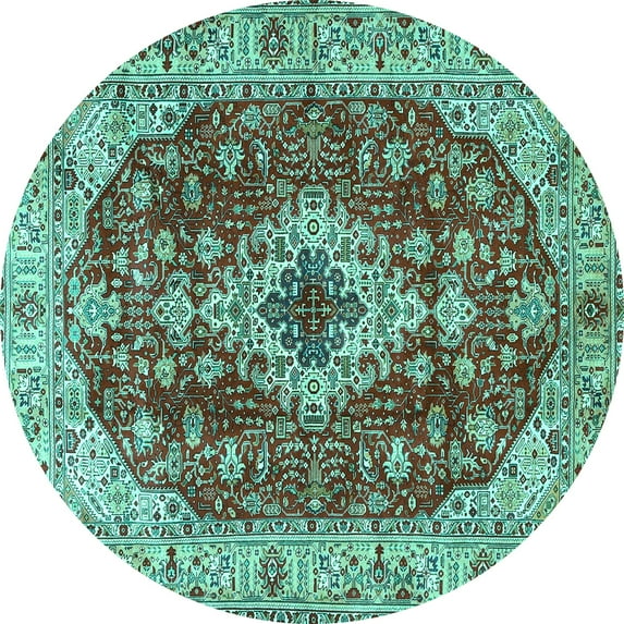 Ahgly Company Machine Washable Indoor Round Medallion Turquoise Blue Traditional Area Rugs, 3' Round