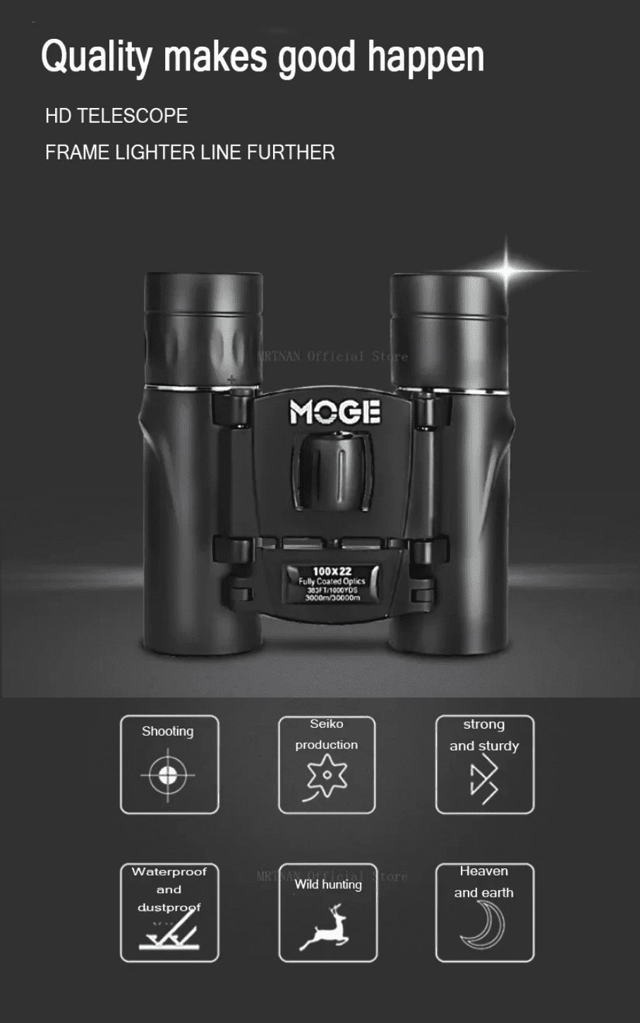 100x22 HD Powerful Binoculars 2000M Long Range Folding Mini Telescope BAK4 FMC Optics For Hunting Sports Outdoor Camping Travel